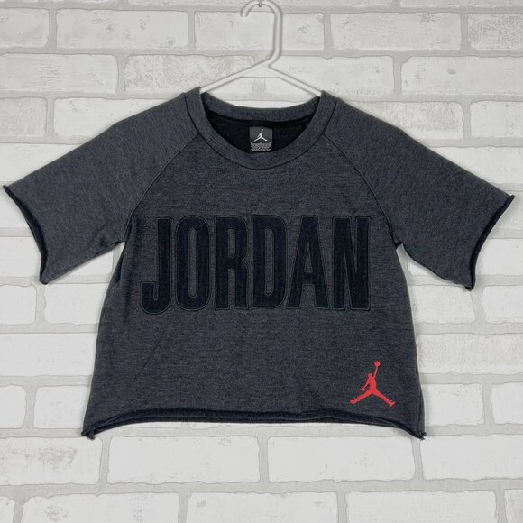 Jordan Basketball Charcoal Grey Short Sleeve Crop Sweatshirt, Size Girls 10-12 - Picture 6 of 11